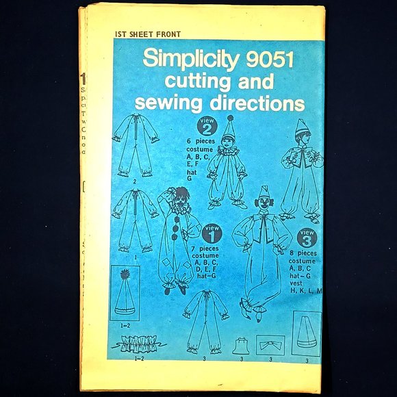 Vtg Simplicity 9051 Boy Girl Child Clown Costumes Halloween Sz 6-8 Cut Complete - Picture 6 of 15